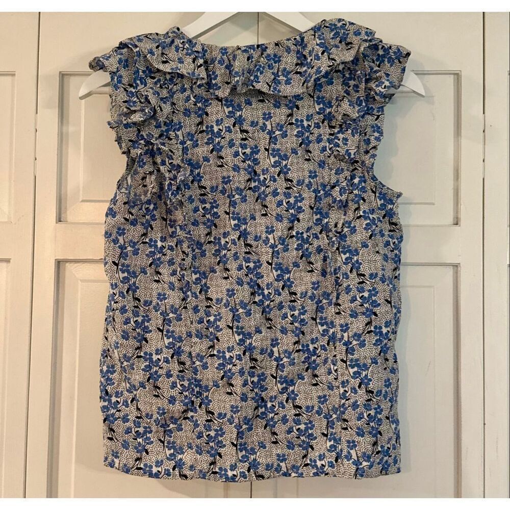 Loft bouquet ruffle blue floral top size xs - Picture 7 of 10